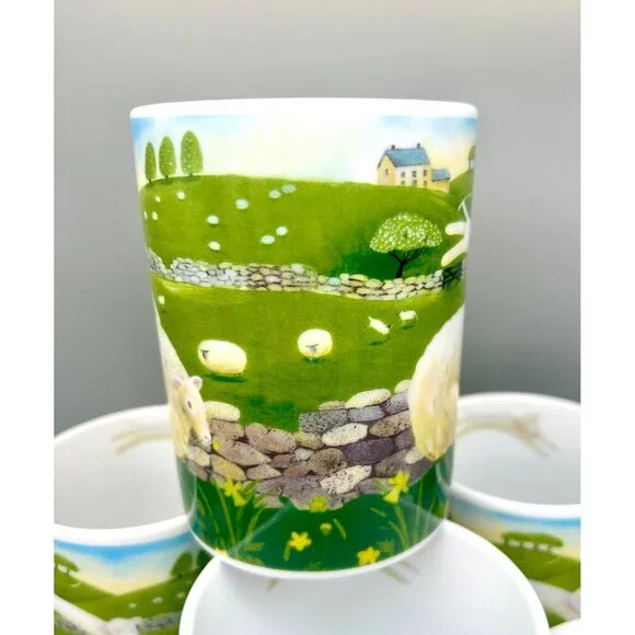 Department 56 Green Acres By Judith Glover Sheep Mugs Set Of 4 Ceramic Pastoral - Picture 4 of 9